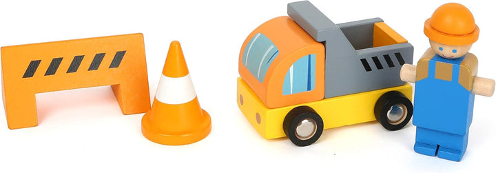 small foot Baukran mit Baustellenzubehör aus Holz, Spiel-Set für Kinder ab 3 Jahren, 12007, Baukran
