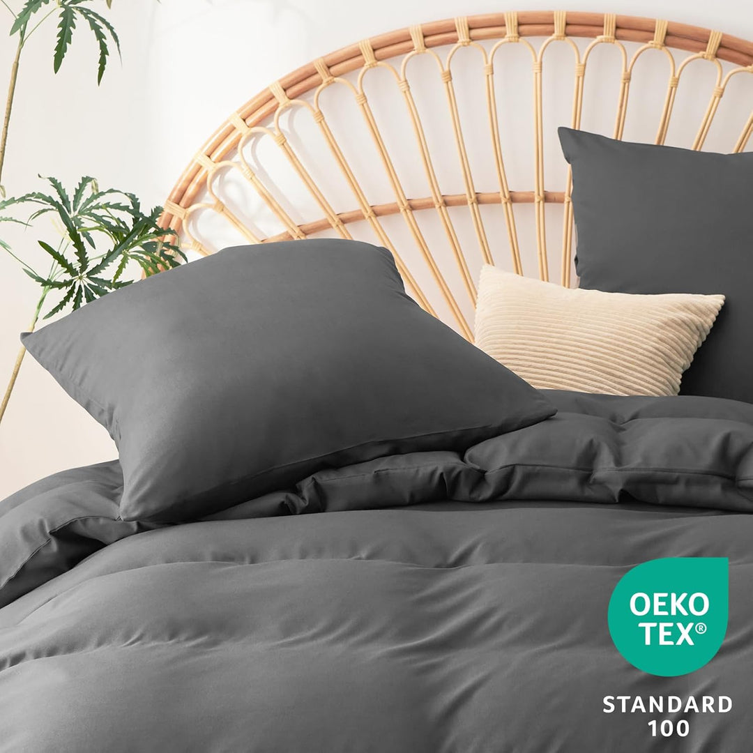 WAVVE Bettwäsche 155x220 3 teilig Grau - Bettbezug 155 x 220 Set mit 2 Kissenbezüge 80x80 cm, Bettwä