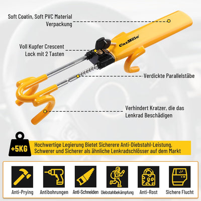 CarBole Lenkradkralle für Auto,Lenkradschloss mit 2 Schlüsseln,Anti-Diebstahl Fahrzeug Sicherheitsvo