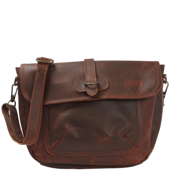 LECONI Umhängetasche Freizeittasche mit Trageriemen Damen Schultertasche in Echtleder Vintage-Look L