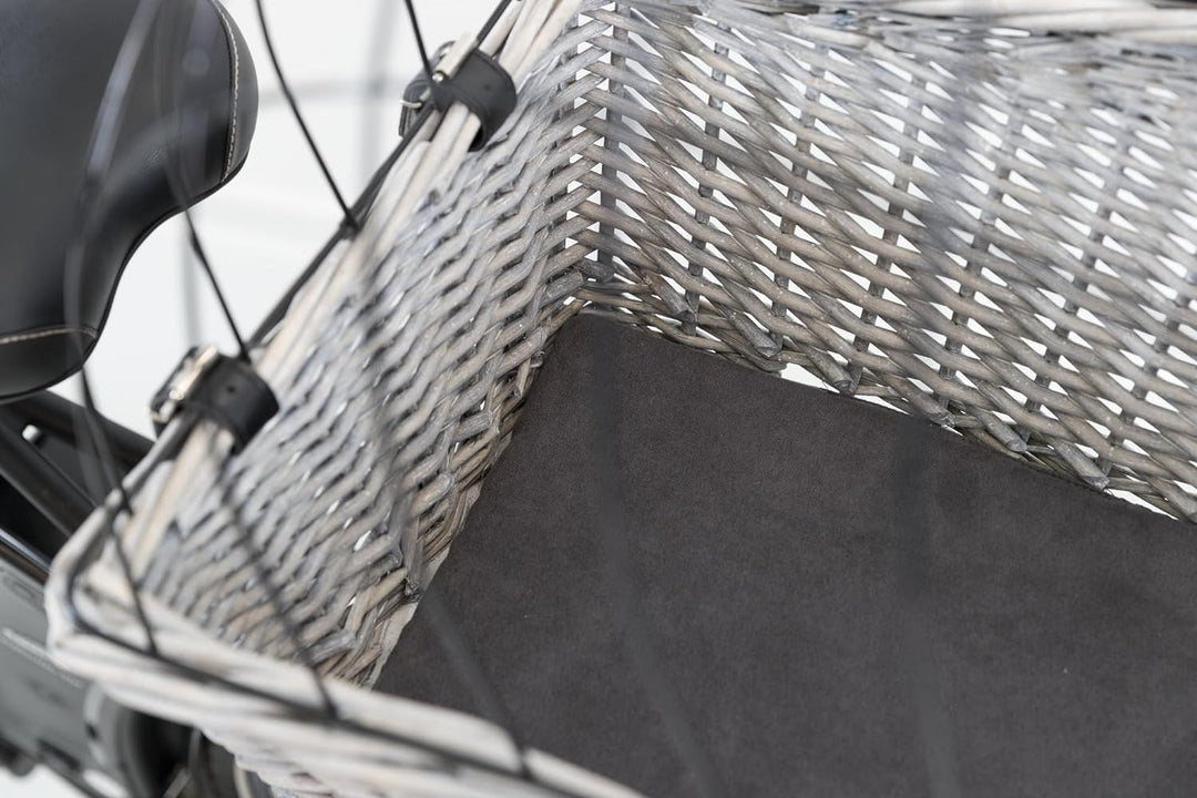 Fahrradkorb m. Gitter f. Gepäckträger, Weide/Metall, 35 × 49 × 55 cm, grau, grau
