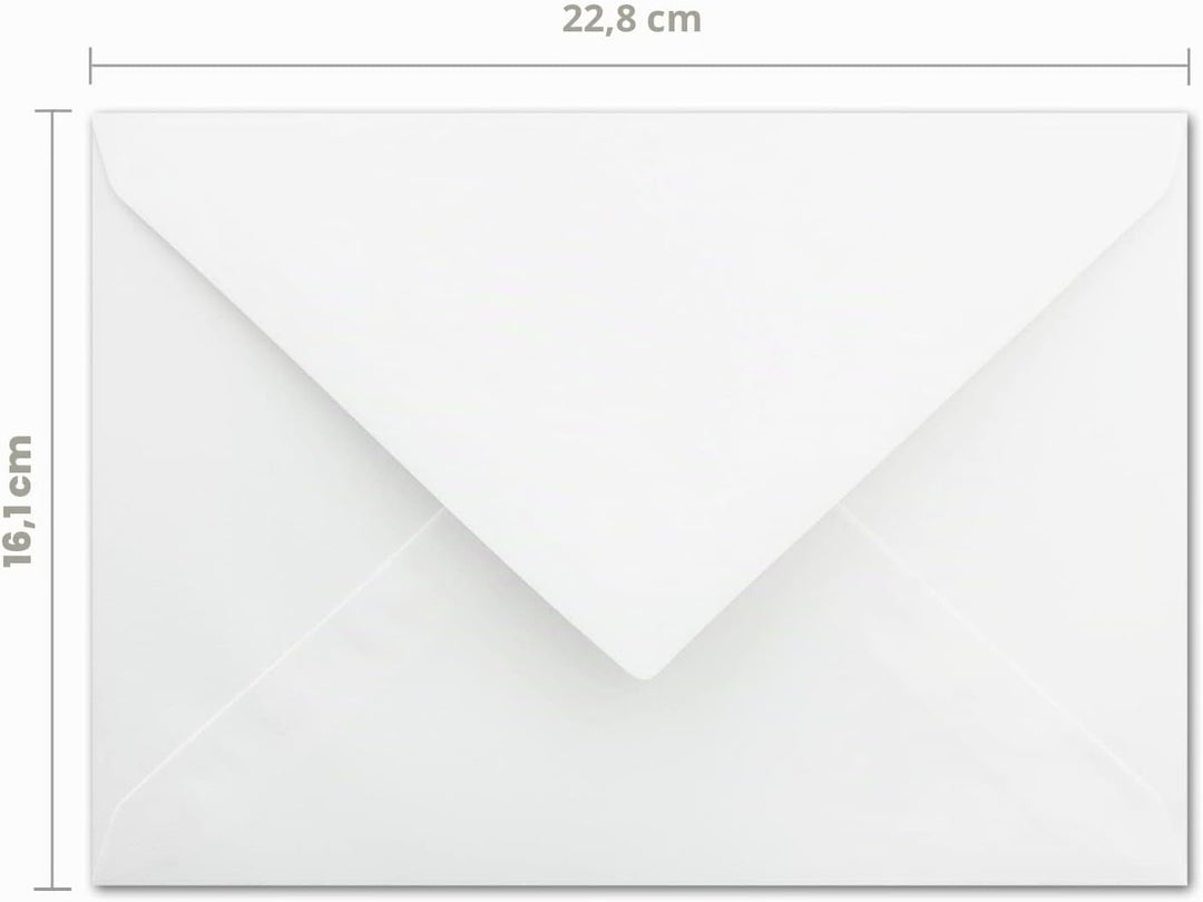 100 Stück - Briefumschläge DIN C5 Weiss - 16,1 x 22,8 cm - mit Nassklebung und spitzer Verschlusskla