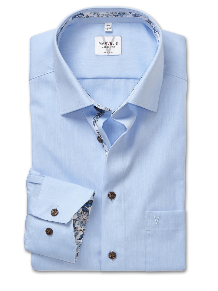 Marvelis Herren Businesshemd Langarm 720184,Einfarbig,Modern Fit,New Kent 40 Bleu 11, 40 Bleu 11