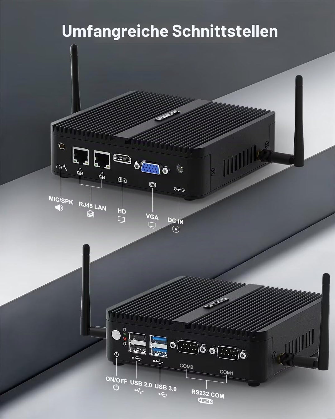 BASOARO Mini Desktop PC, Industrie PC, Celeron J4125, 8G RAM 128G SSD, Gigabit Ethernet, HD/VGA, 2*R