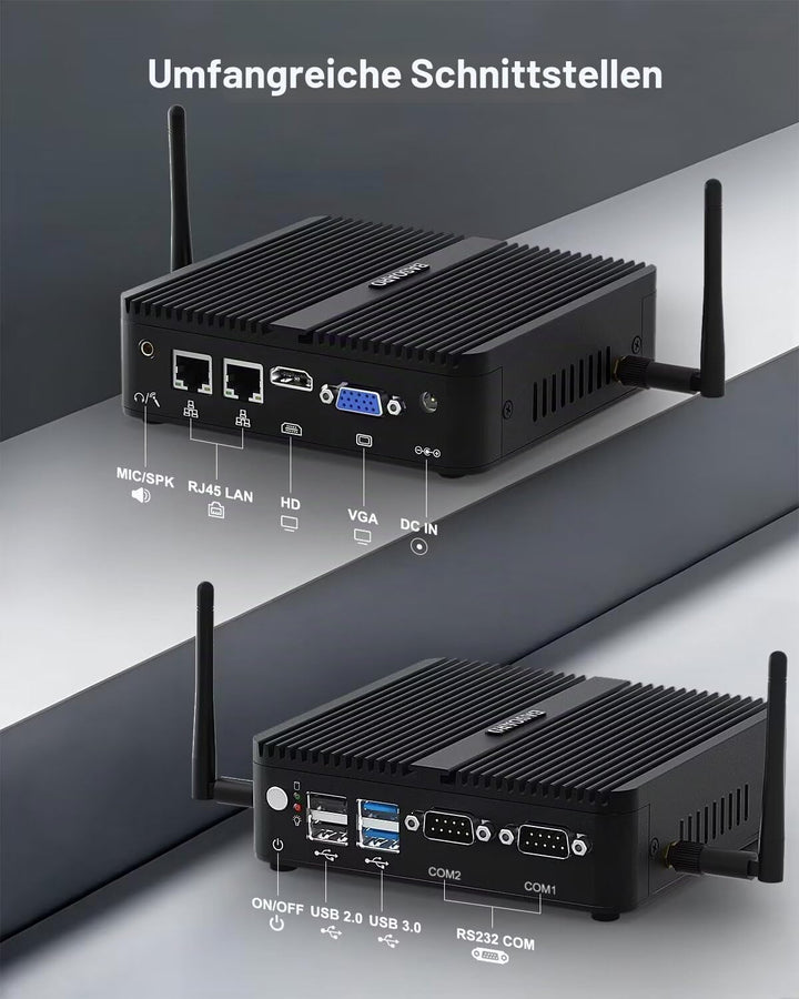 BASOARO Mini Desktop PC, Industrie PC, Celeron J4125, 8G RAM 128G SSD, Gigabit Ethernet, HD/VGA, 2*R