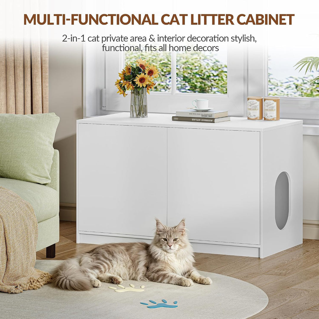Katzenklo Schrank, Versteckte Katzenschrank, 100x50x60,5cm, Weiss | Katzentoilette Möbel, Katzenschr