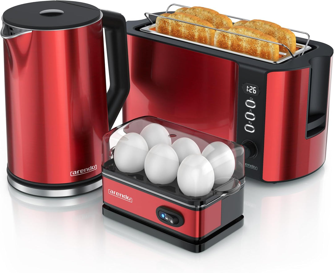 Arendo - Wasserkocher Toaster Eierkocher Set - Edelstahl Wasserkocher mit Temperatureinstellung - To