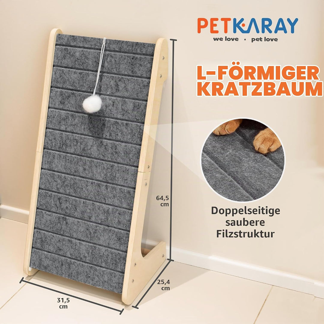PETKARAY Filz Katzenkratzbrett in L-Form, Kratzmatte &amp; Kratzrampe, Kratzsäule ohne Steckverbindung m