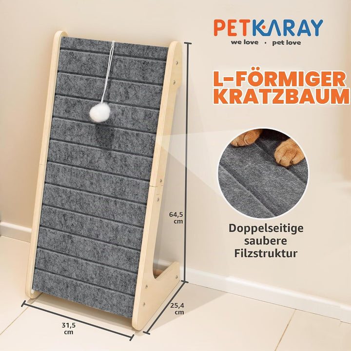 PETKARAY Filz Katzenkratzbrett in L-Form, Kratzmatte &amp; Kratzrampe, Kratzsäule ohne Steckverbindung m