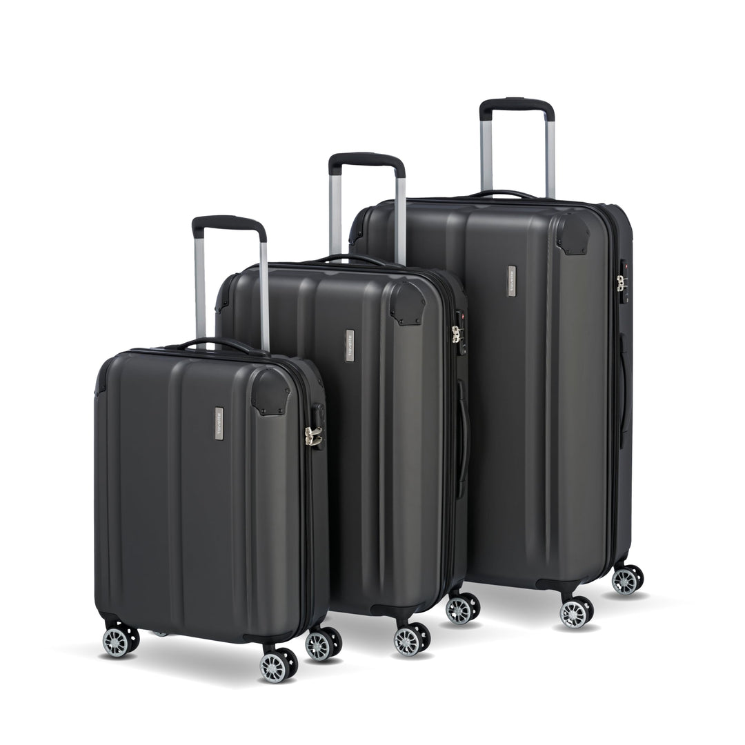 Travelite 4-Rad Koffer Set Grössen L/M/S mit TSA Schloss + Dehnfalte (ausser Grösse S), Gepäck Serie