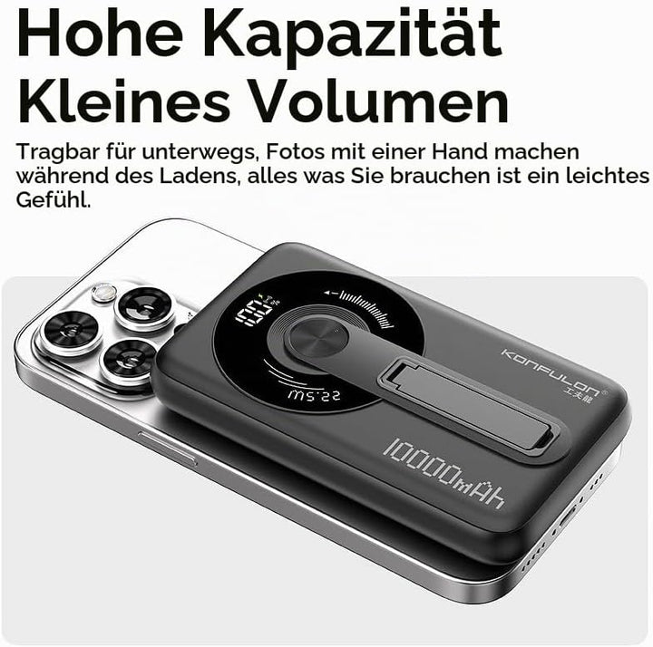 KONFULON Powerbank für Magsafe 10000mAh, 15W Qi Wireless &amp; 22.5W USB-C Fast Charging, Ultra-Kompakt