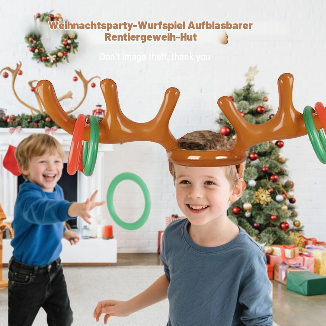 10 Stücke Ringwurfspiel Aufblasbare, Aufblasbarer Rentier-Geweihhut mit Ringen, 2 aufblasbares Gewei