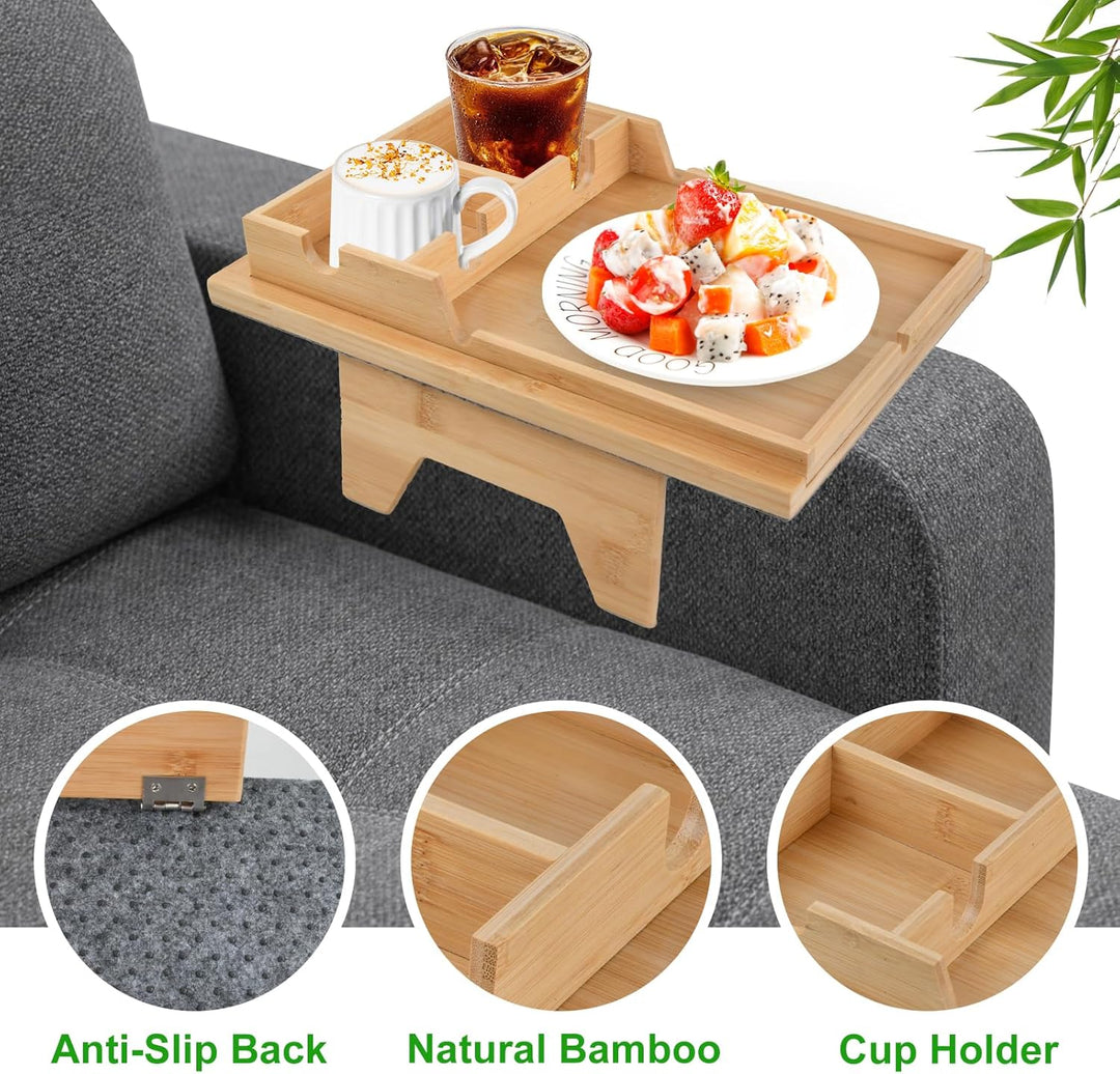 Mapille Sofatablett 2-in-1, Bambus Sofa Armlehnen Tablett mit Getränkehalter und Tablet Ständer, Ver