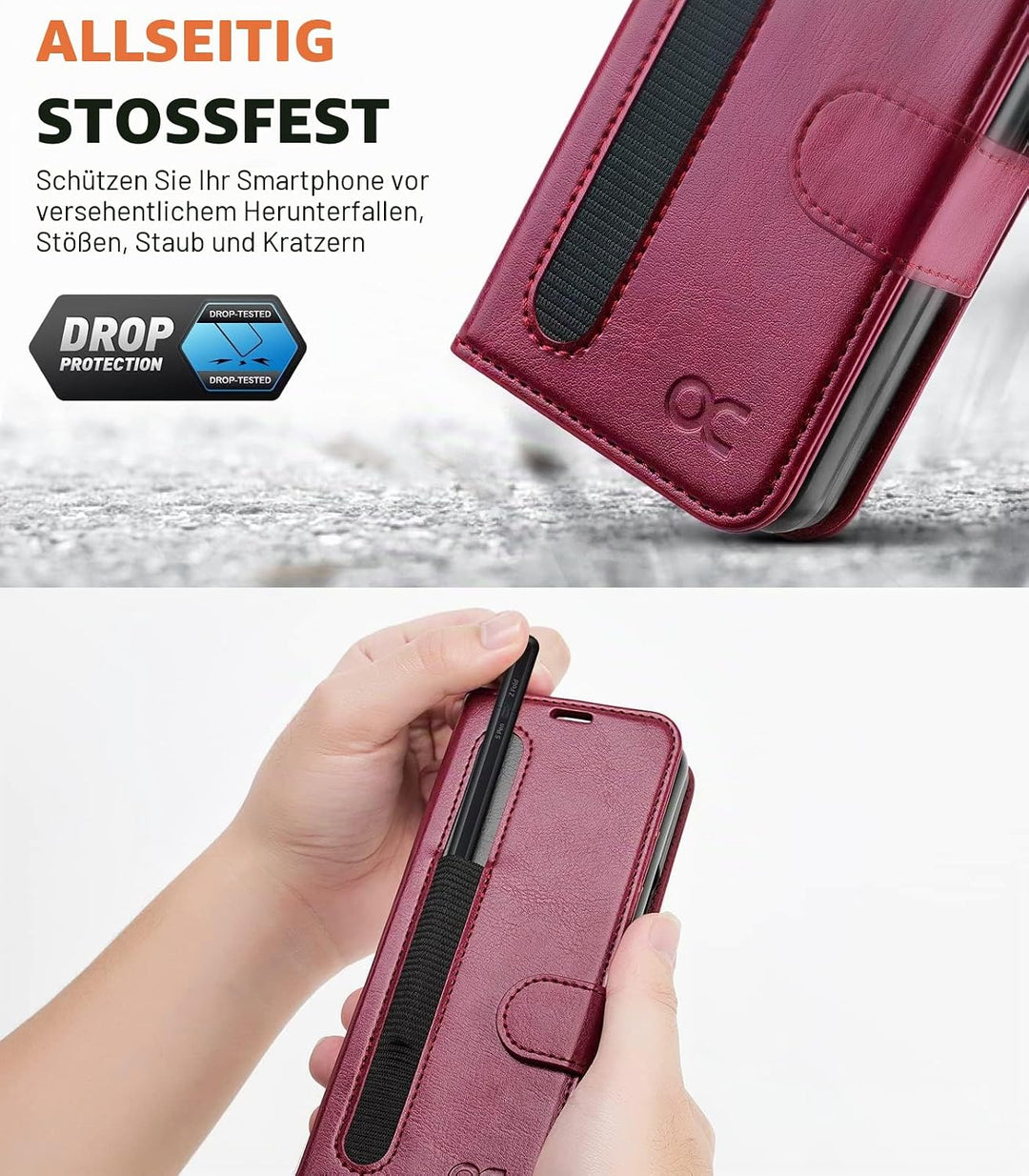 OCASE Hülle Samsung Galaxy Z Fold 3 5G Handyhülle mit S Pen Halter [Premium PU Leder] [Kartenfach] C