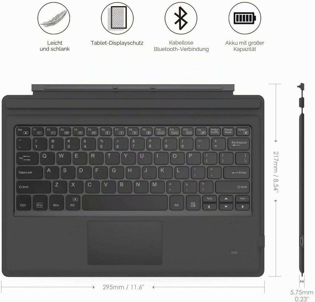 MoKo Type Cover Tastatur Kompatibel mit Microsoft Surface Pro 7 Plus/Pro 7/6/5/4/3, QWERTY Layout Bl