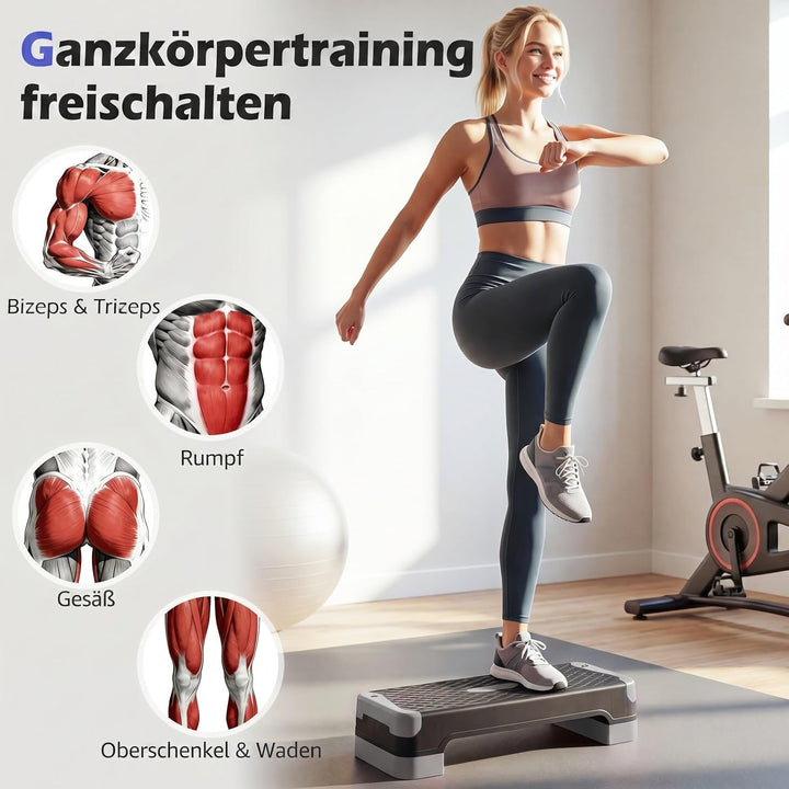 COSTWAY Aerobic Stepper 4 fach höhenverstellbar, 300 kg belastbar | Steppbrett mit Widerstandsbänder