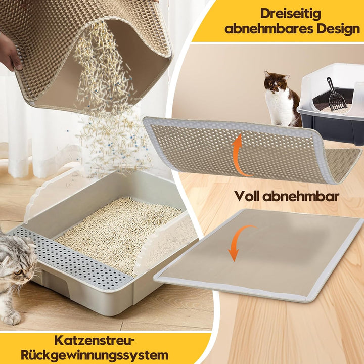 Katzenklo Matte 75x60CM, Katzenstreu Matte Doppelte Schichte, Katzenmatte Katzenklo mit Klettverschl