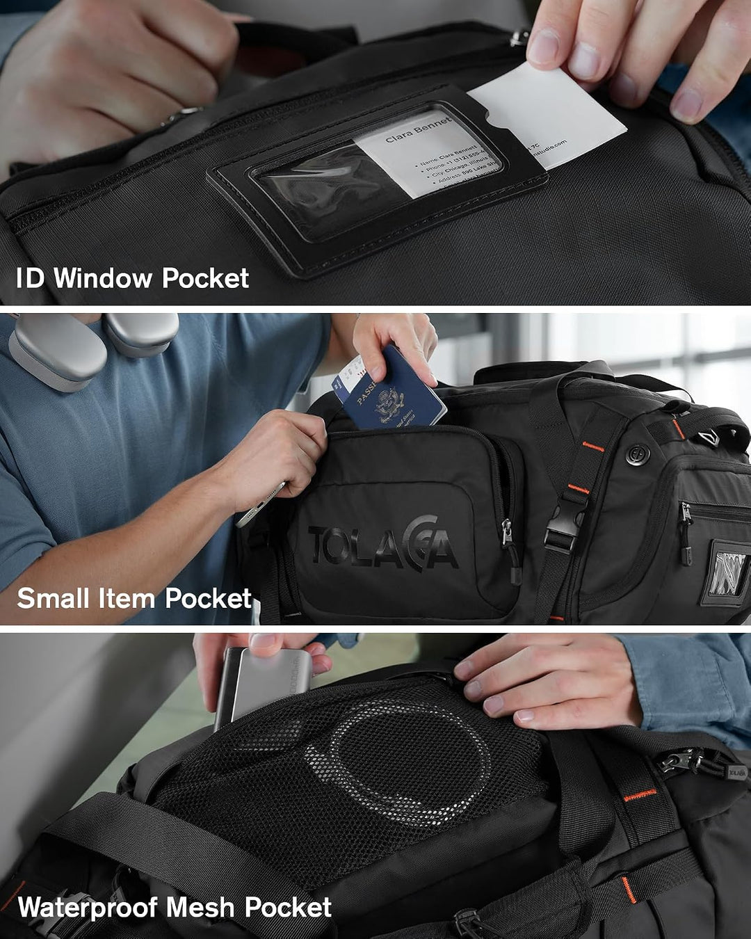 Tolaccea Sporttasche Rucksack für Herren &amp; Damen – 40L grosse Reisetasche mit Schuhfach, Nassfach &amp;