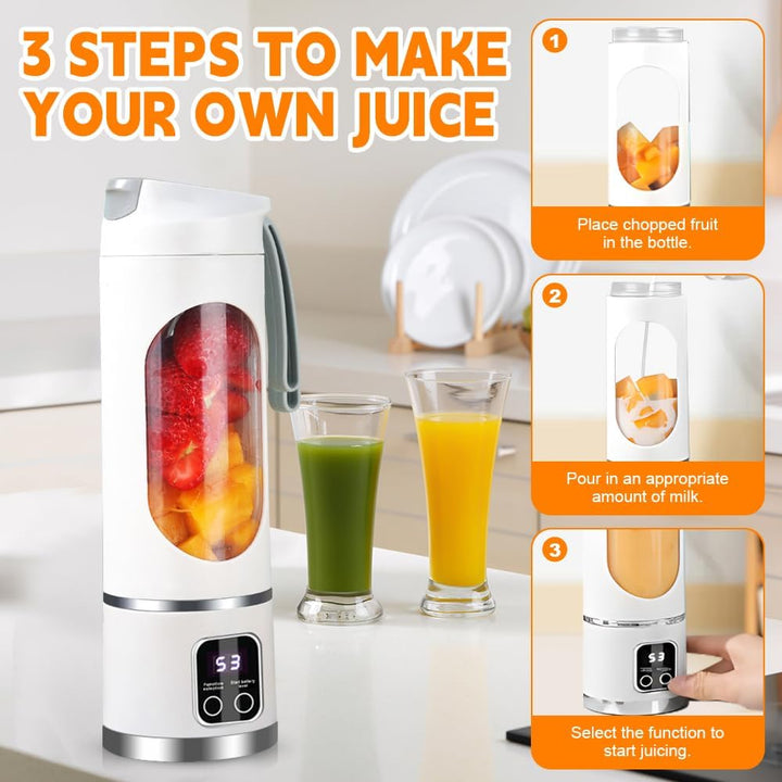 Tragbarer Mixer Smoothie Maker To Go, 450 ML Portable Blender mit LED Display&12 Klingen,USB Wiedera