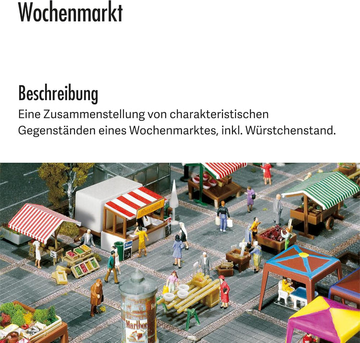 FALLER Wochenmarkt Modellbausatz mit 147 Einzelteilen I Modelleisenbahn Zubehör N I Modelleisenbahn