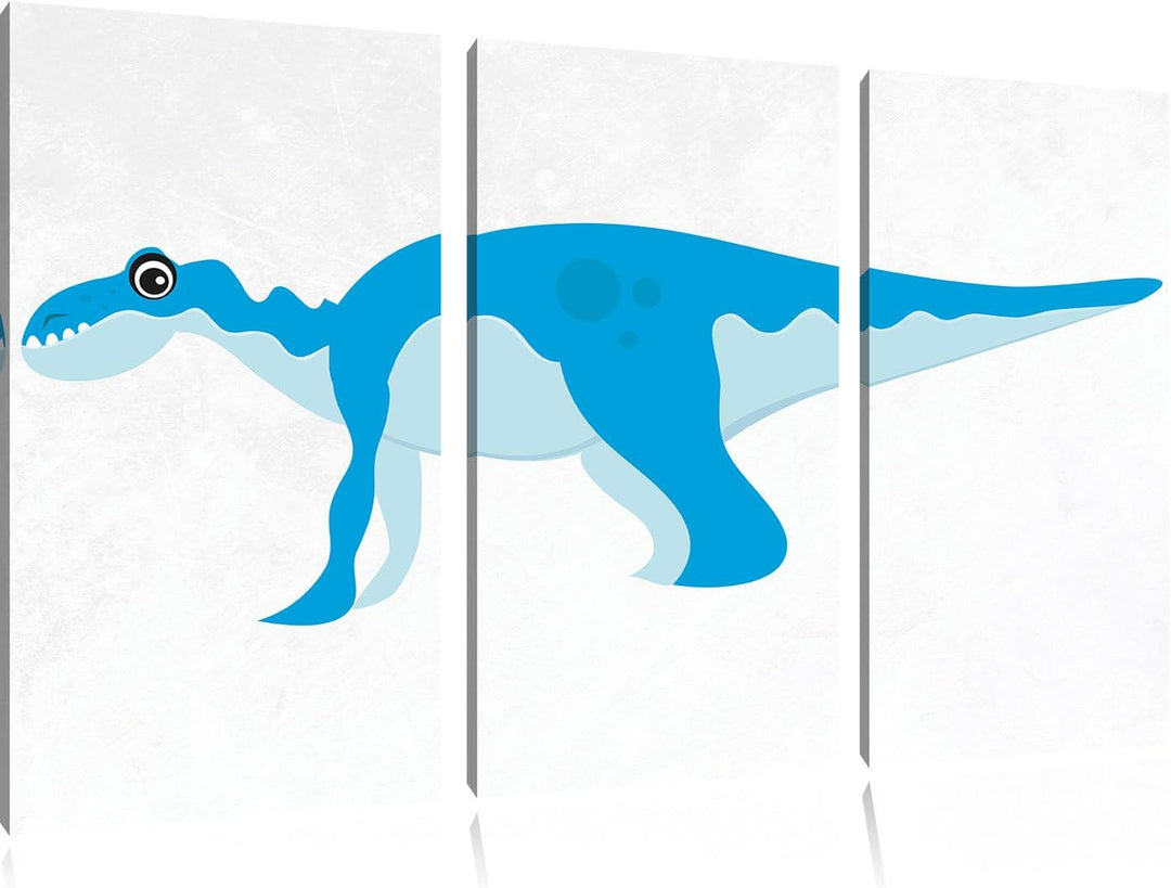 Pixxprint Niedlicher Dinosaurier weiss 3-Teiler Leinwandbild 120x80 Bild auf Leinwand