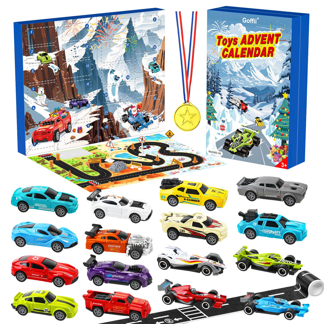 Autos Spielzeug Adventskalender Kinder 2023, Sportwagen Rennspielzeug, 24 Tage Weihnachtskalender Ge