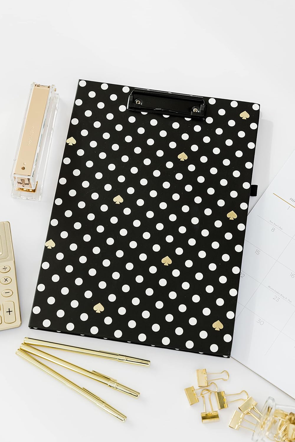 Kate Spade New York Clipboard Folio with Low Profile Clip, Black Professional Padfolio Includes Line