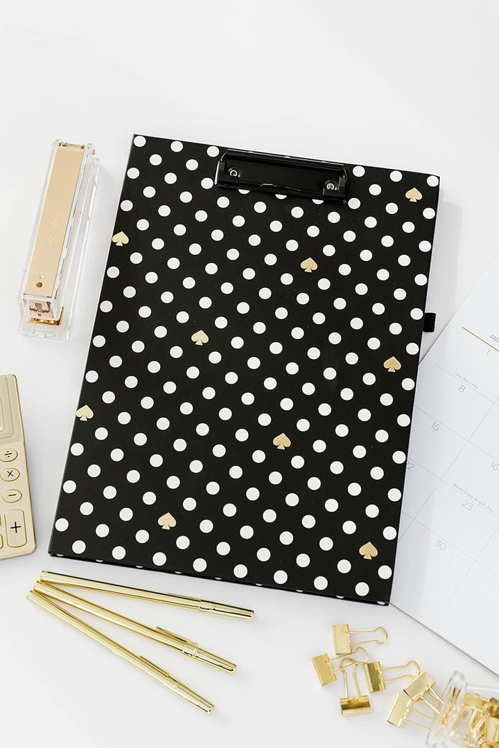 Kate Spade New York Clipboard Folio with Low Profile Clip, Black Professional Padfolio Includes Line