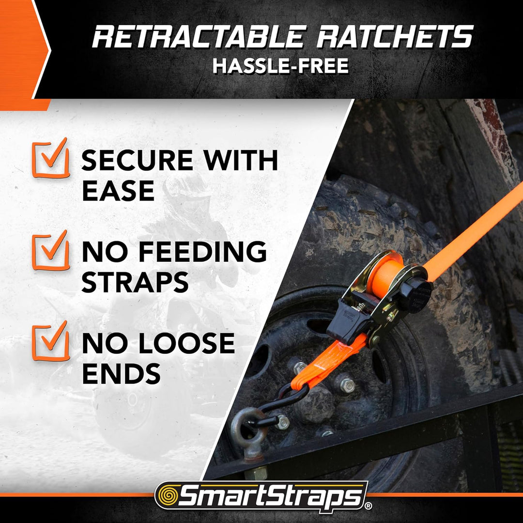 SmartStraps 3 m einziehbare Ratschenspanngurte 1,4 kg Bruchfestigkeit – 0,5 kg sichere Arbeitslast –