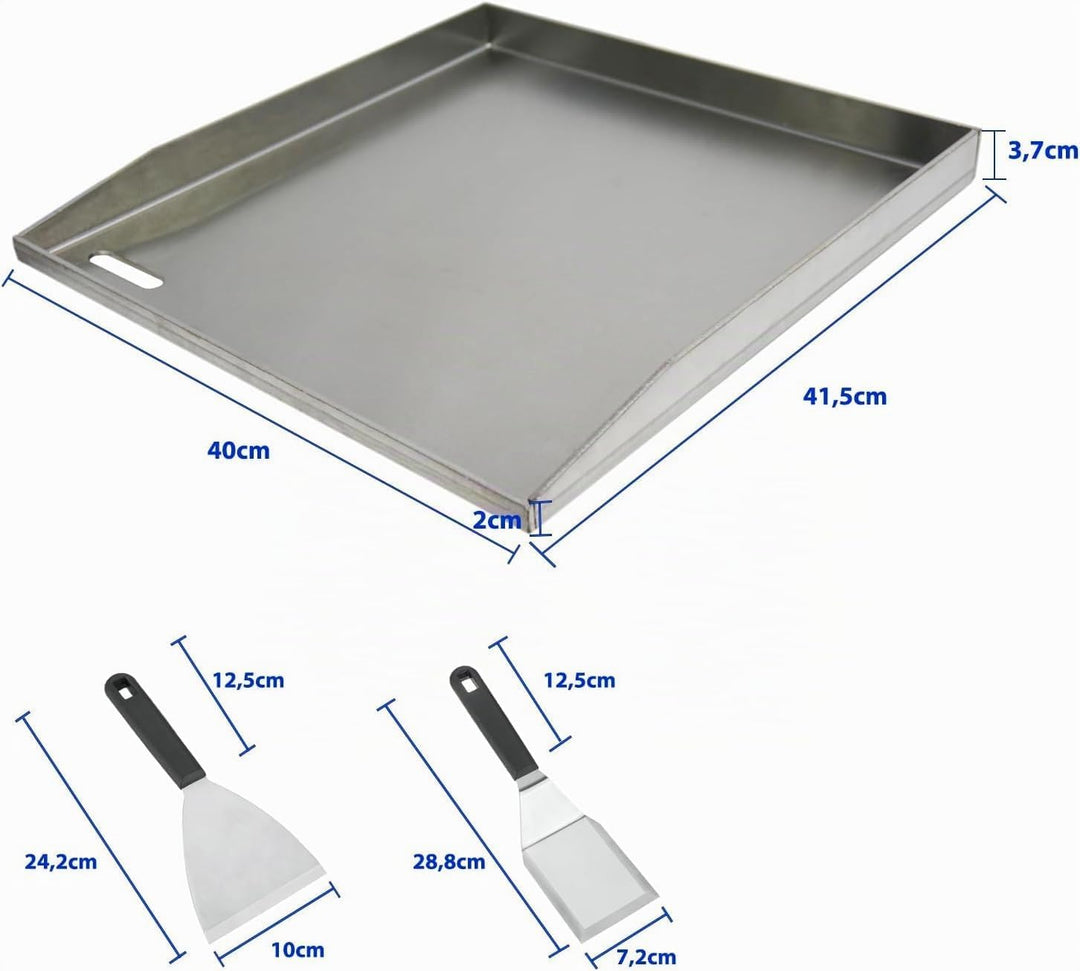 41.5X40X4CM, Edelstahl-Grillplatte, für Gas- und Holzkohleöfen, mit Schaufeln und Schabern, Camping-