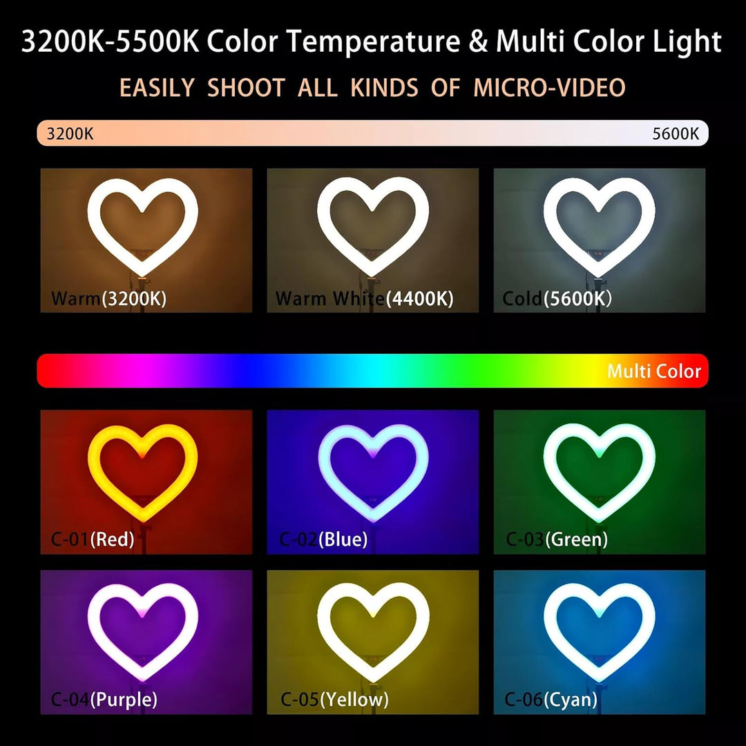 Ringlicht in Herzform, 30,5 cm (12 Zoll), RGB, LED, Herzform, mit Handyhalterung für Live-Stream/Mak