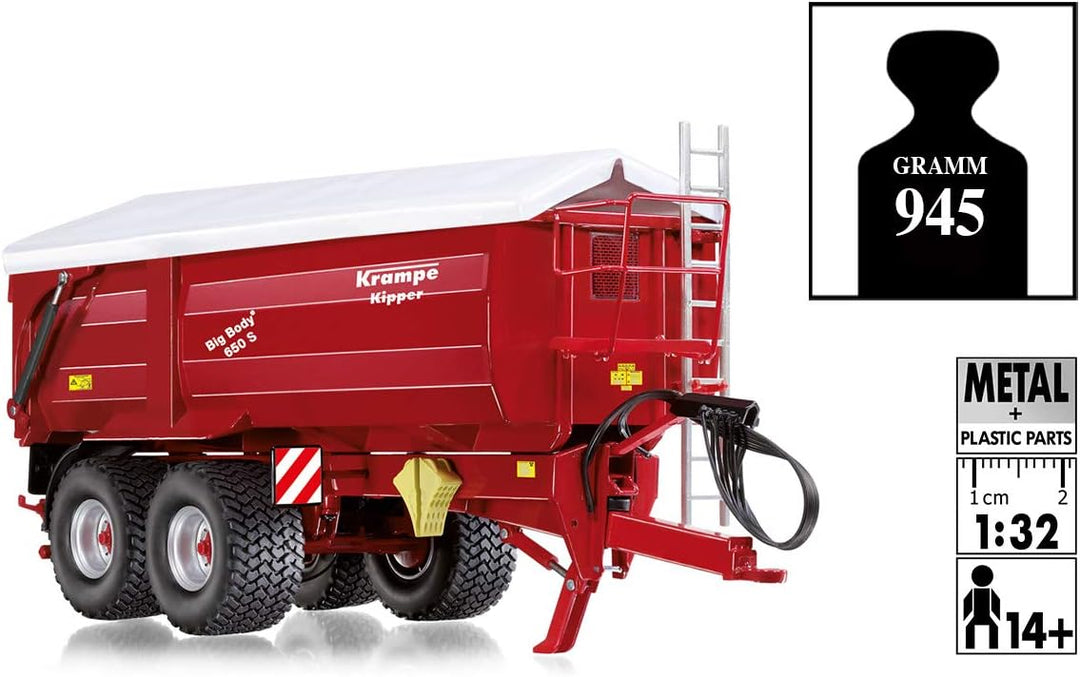 WIKING 077335 Krampe Big Body 650 S Hinter- /Seitenkipper, Modell, 1:32, Metall/Kunststoff, Ab 14 Ja