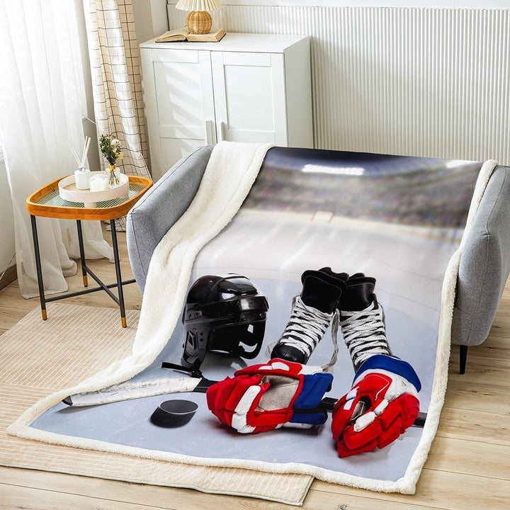 Teenager Eishockey Überwurfdecke Jungen Puck Sherpa Decke 229 x 229 cm Sportspiele Flanell flauschig