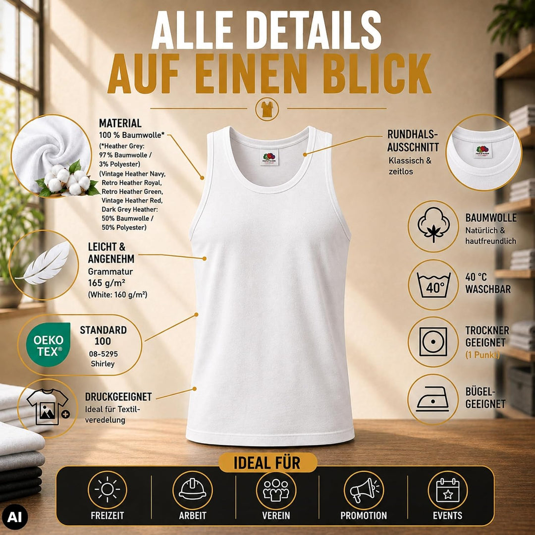 Fruit of the Loom Herren Unterhemd Athletic M L XL XXL 3XL 4XL 5XL auch Farbsets (1er/5erPack) M 2xw