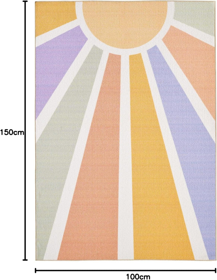 HomebyHome Kurzflor Kinderteppich für Jungen und Mädchen 100 x 150 cm Multicolor Sonnen Design - Was