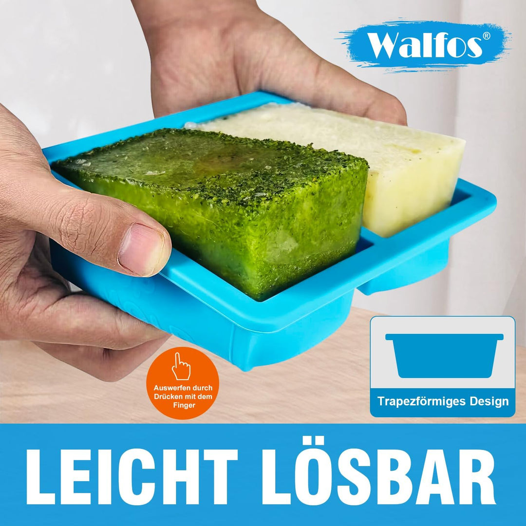 Walfos 1-Tasse Extragrosse Silikon Gefriertablett mit Deckel, 4 Packs Suppe Gefrierschrank Eiswürfel
