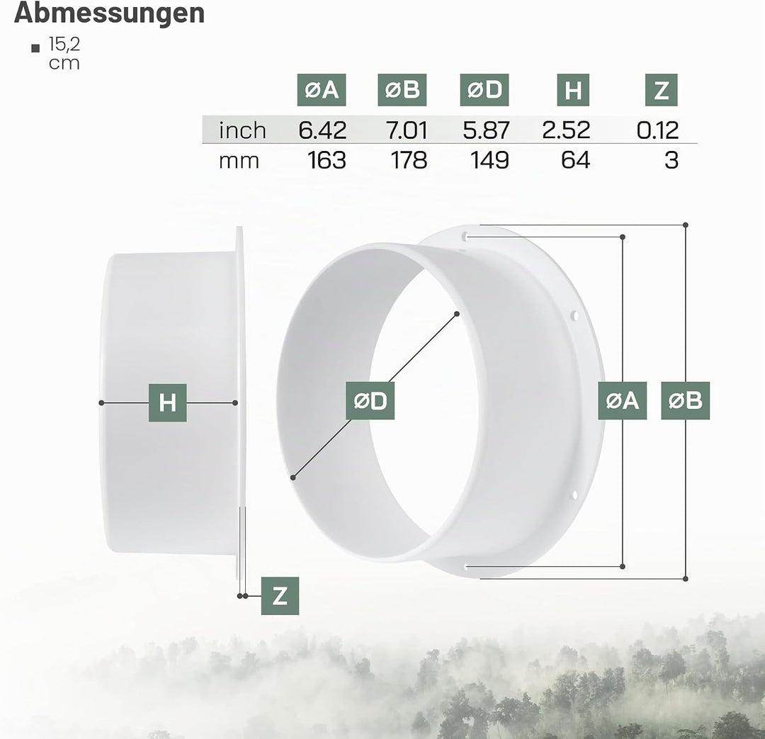 Vent Systems 150 mm 2 Stück Lüftungskanalverbinder Flansch gerade Lüftungsrohr Kunststoff Kanalverbi