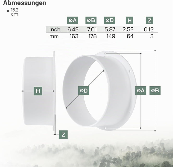 Vent Systems 150 mm 2 Stück Lüftungskanalverbinder Flansch gerade Lüftungsrohr Kunststoff Kanalverbi