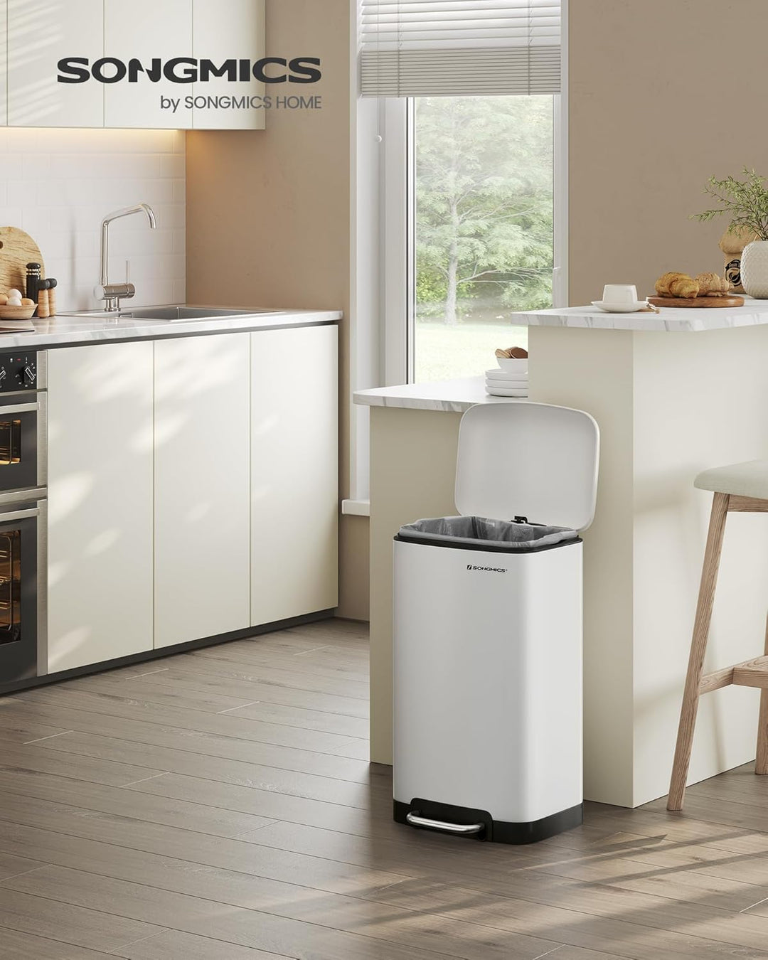 SONGMICS Mülleimer, 30 Liter Abfalleimer, Treteimer aus Stahl, mit Inneneimer und Deckel, Softclose,