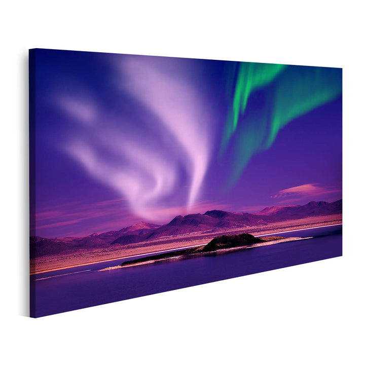 islandburner Bild auf Leinwand Nordlichter Aurora Borealis Nachthimmel See Landschaft Bilder Wandbil