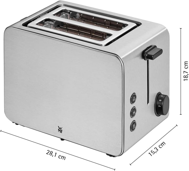 WMF Stelio Toaster 2 Scheiben Edelstahl, Doppelschlitz Toaster mit Brötchenaufsatz, Bagel-Funktion,