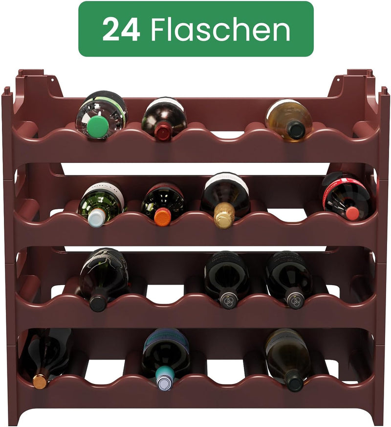 ARTECSIS Weinregal stapelbar Kunststoff für 24 Flaschen, stabiles leichtes Flaschenregal für Keller,