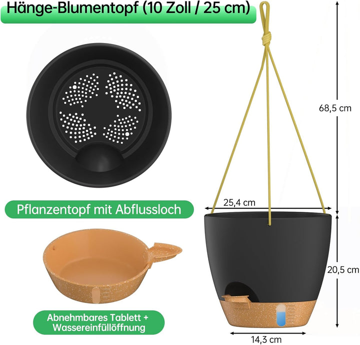 ZMTECH 25 cm Hängeampel mit Bewässerungslippe Selbstbewässerungsampel mit Abflusslöchern und abnehmb