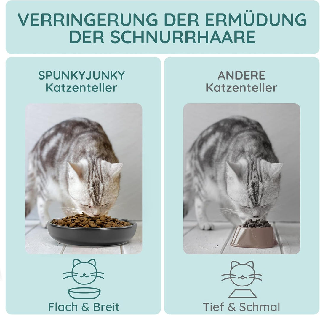 SPUNKYJUNKY Katzennäpfe 3 Stück Futternäpfe Keramik Fressnapf für Katzen (Schwarz) Schwarz Round (30