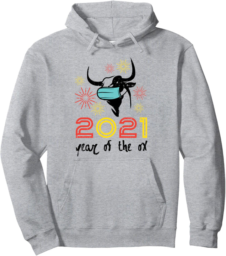 2021 Year Ox Mask Fireworks Chinese New Year Quarantine Gift Pullover Hoodie
