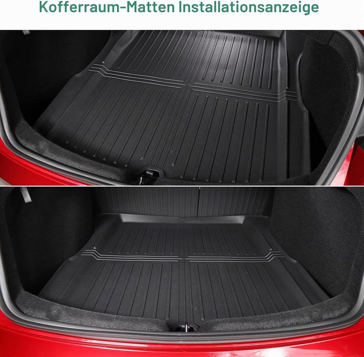 [4 Stück] GAFAT Neu Tesla Model 3 Highland 2024 2025 Kofferraummatten+Fussmatten, TPE Allwetter Inne