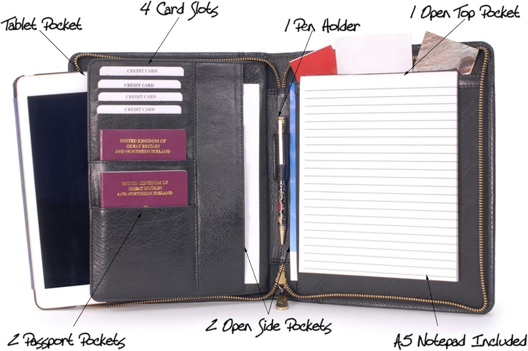 Catwalk Collection Handbags - Vintage Leder - A5 Reissverschluss Konferenzmappe Schreibmappe - Angel