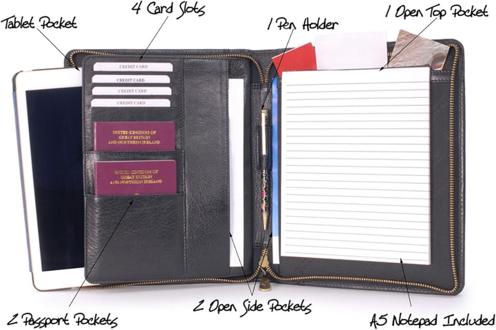 Catwalk Collection Handbags - Vintage Leder - A5 Reissverschluss Konferenzmappe Schreibmappe - Angel
