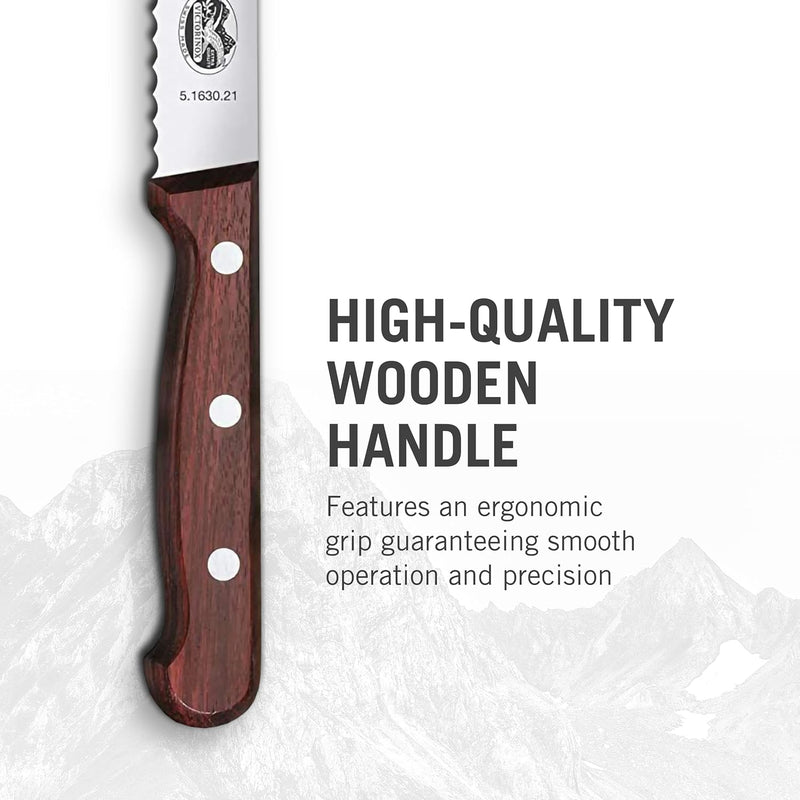 Victorinox, Wood, Profi Brotmesser Wellenschliff, Extra Scharfe Klinge, 21 cm, Edler Holzgriff, Rost