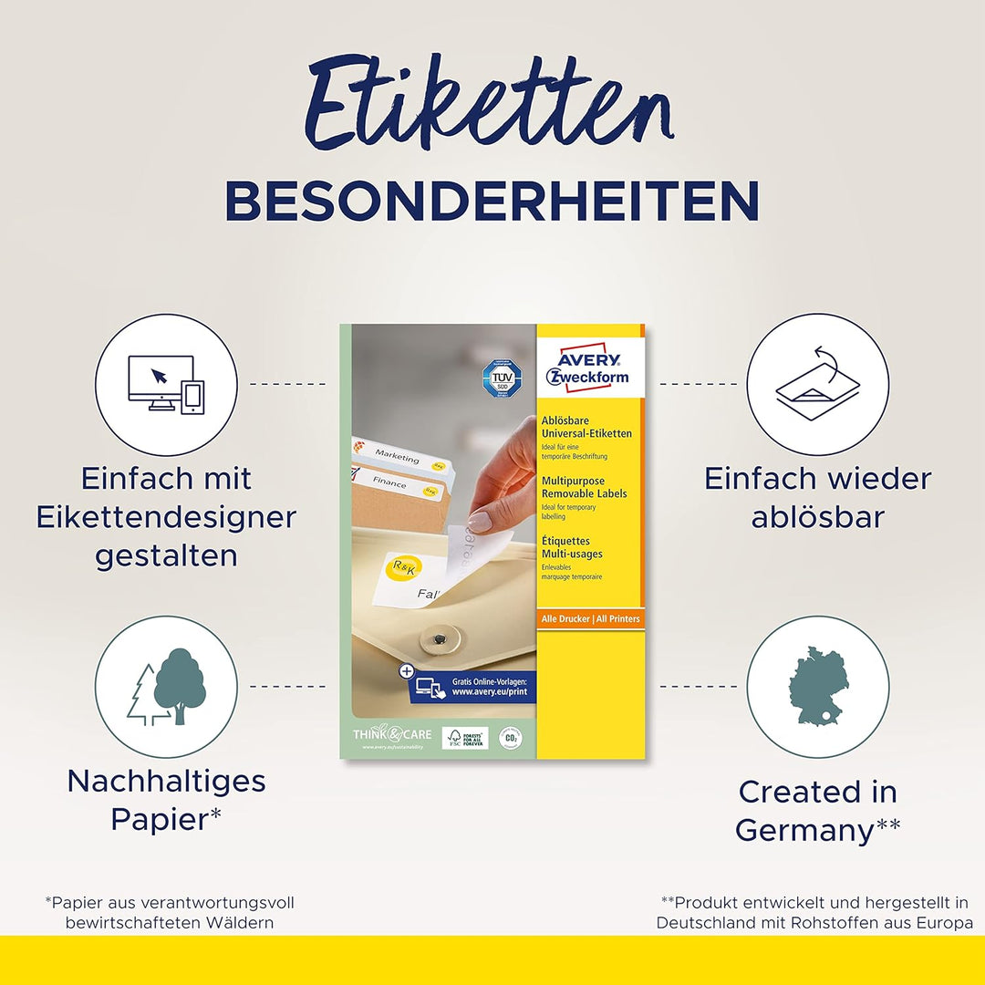 AVERY Zweckform L4736REV-25 Universal Etiketten (1.200 plus 240 Klebeetiketten extra, 45,7x21,2mm au